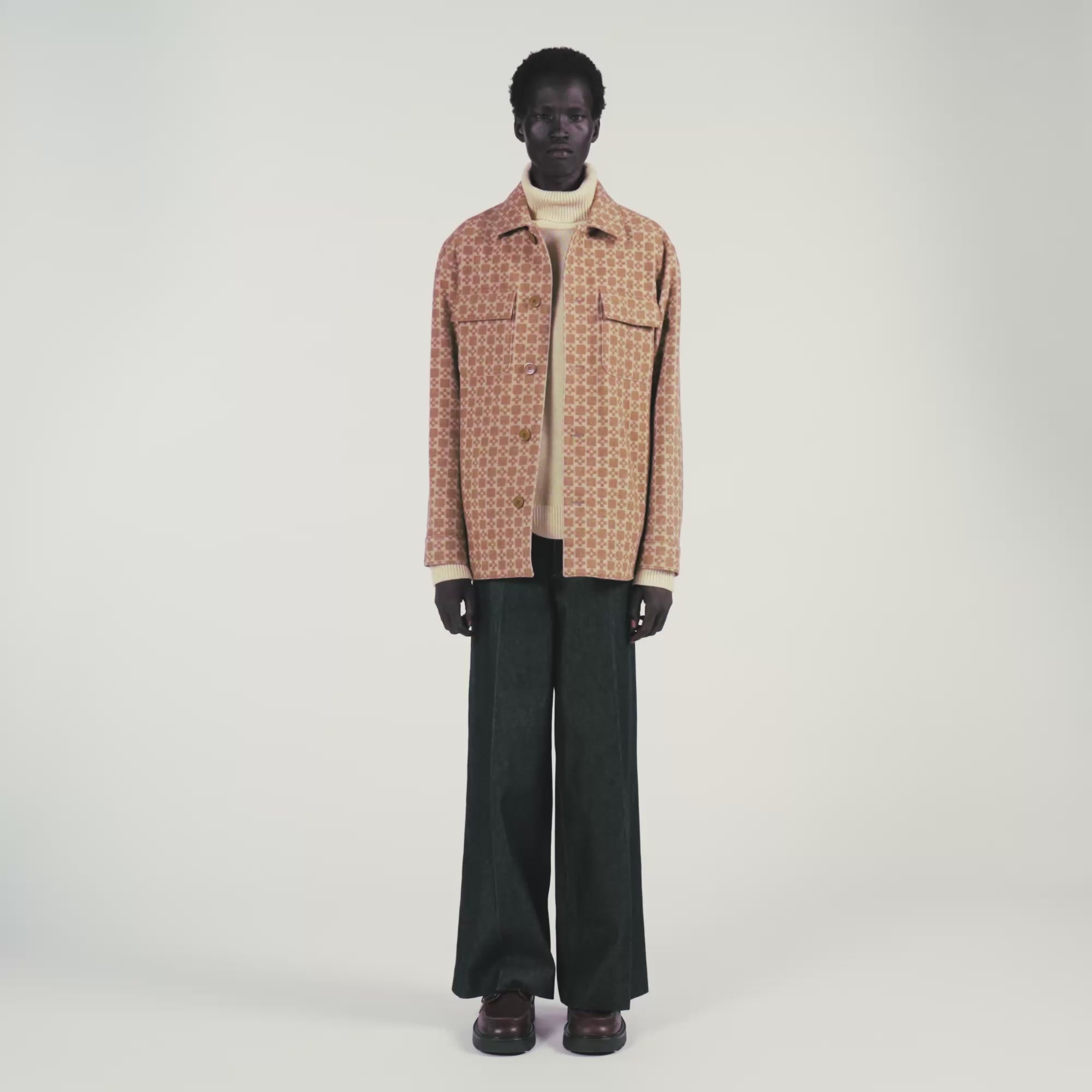 Cross Overshirt Square Cross Jacquard Overshirt Camel