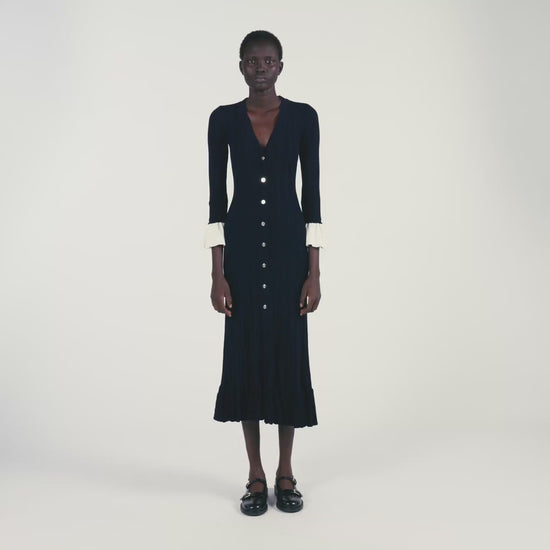 Nara Two-Tone Knit Maxi Dress Navy Blue