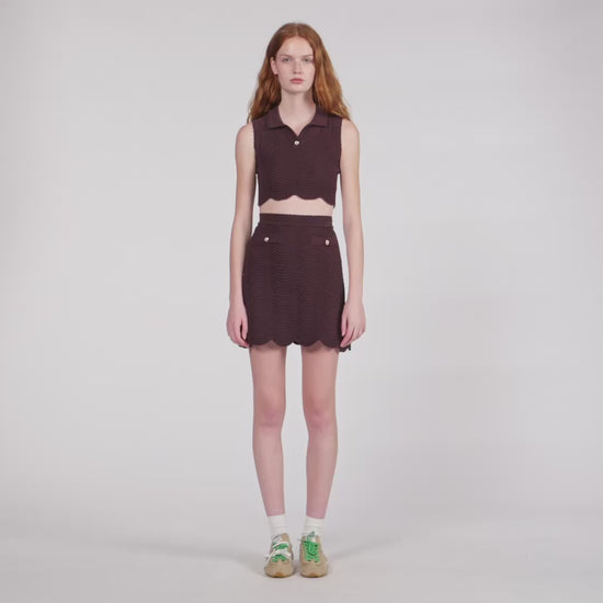 Davis Cropped Decorative Knit Top Brown