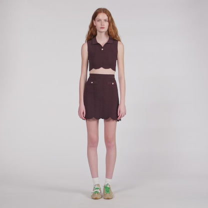 Davis Cropped Decorative Knit Top Brown