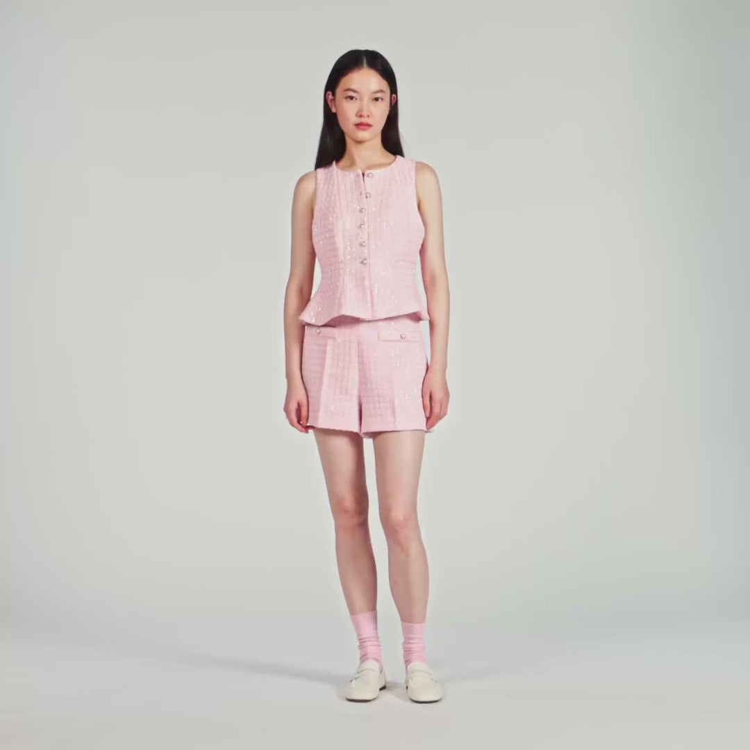 Demilys Sequin Check Tweed Shorts Pink