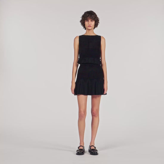 Oreon Ruffled Knit Crop Top Black