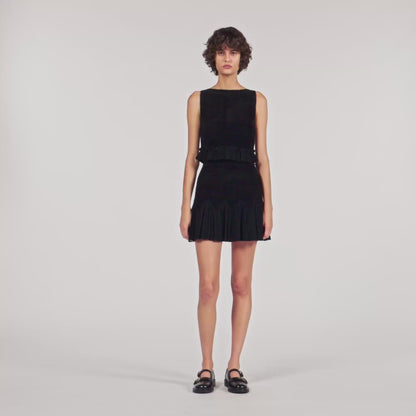 Oreon Ruffled Knit Crop Top Black