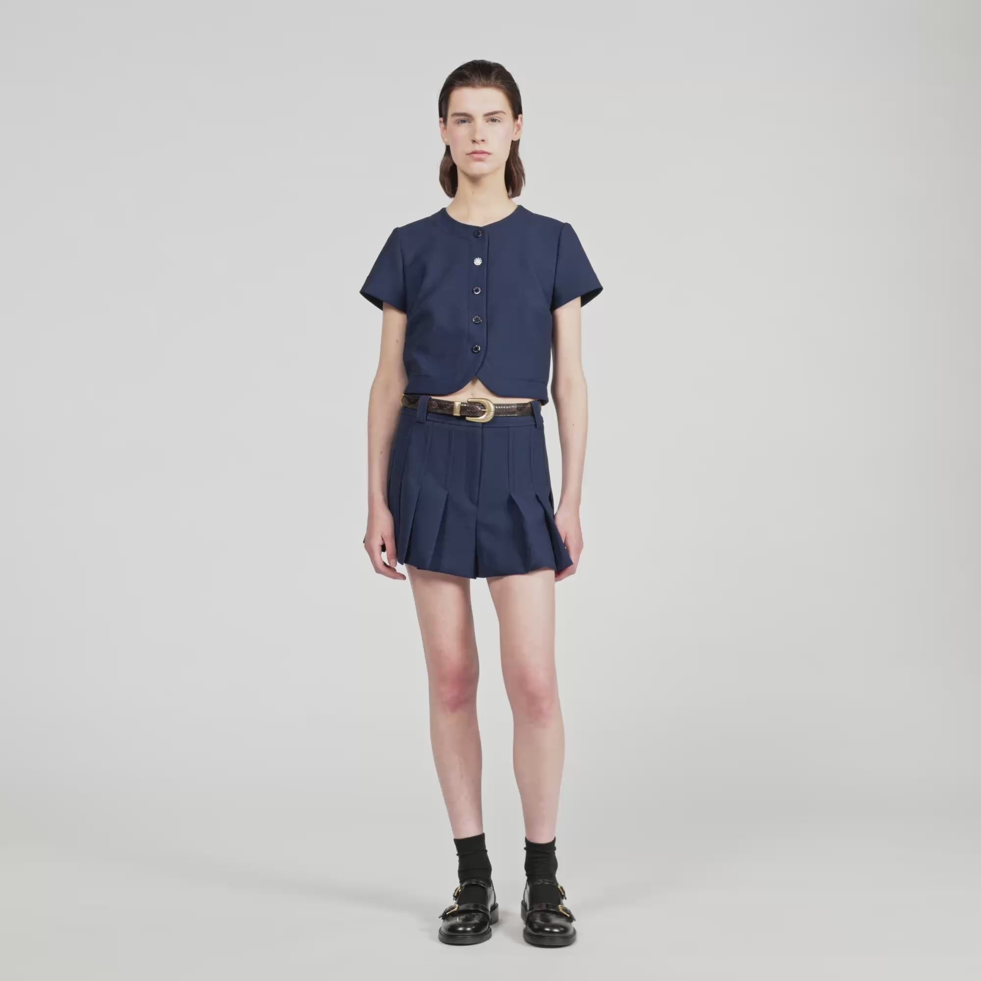 Elianna Buttoned Crop Top Navy Blue