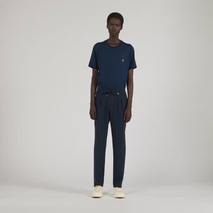 Jersey Pli Elasticated Straight-Leg Trousers Navy Blue