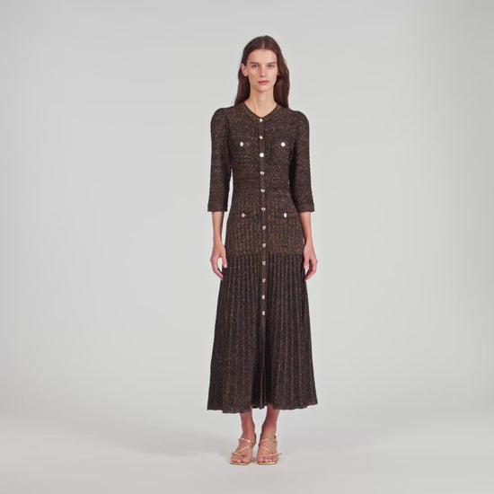 Ramia Pointelle Knit Midi Dress Black