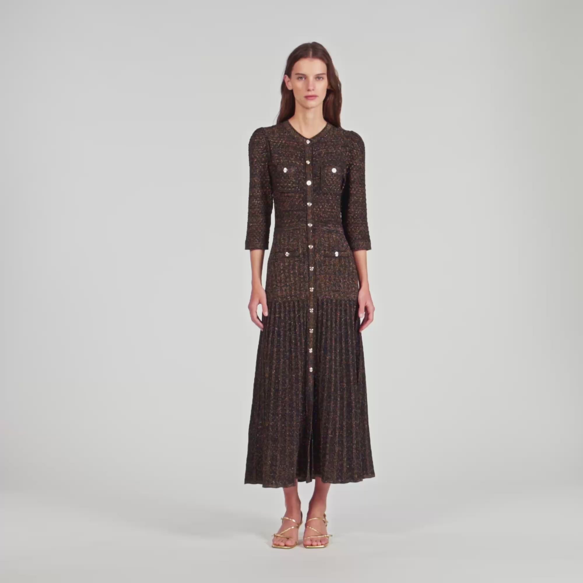 Ramia Pointelle Knit Midi Dress Black