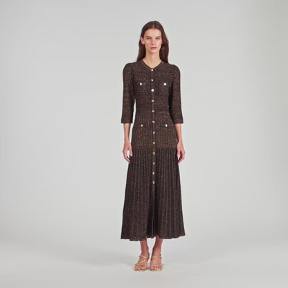 Ramia Pointelle Knit Midi Dress Black