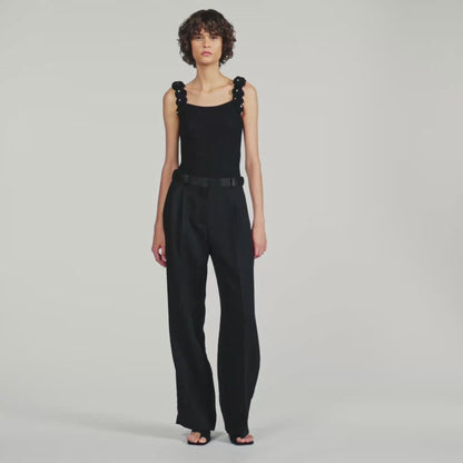 Venise Knit bodysuit with beaded flowers Black