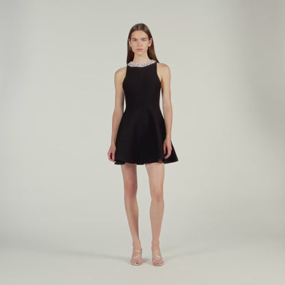 Darcy Short Dress With Pearl Collar Black