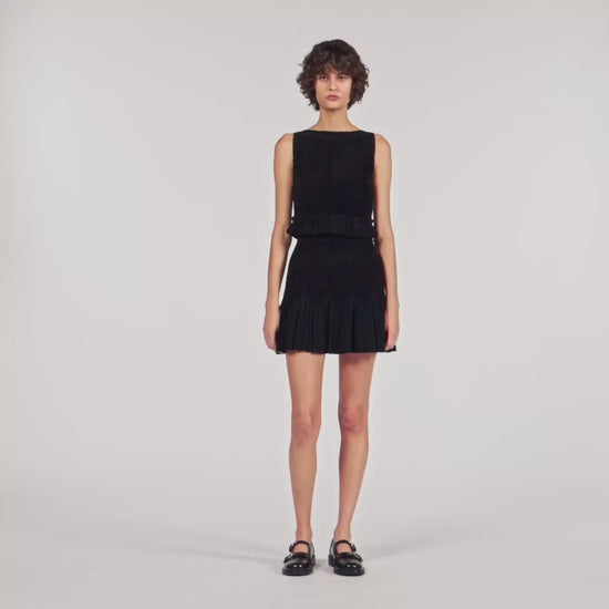 Oreon Ruffled Knit Crop Top Black