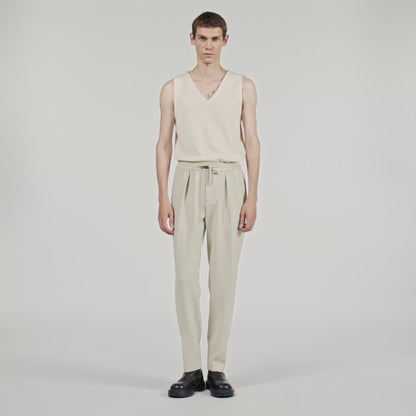 Jersey Pli Elasticated Straight-Leg Trousers Putty