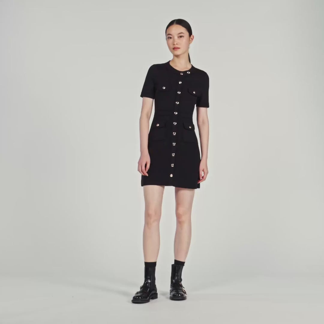 Isis Button-Up Knit Short Dress Black