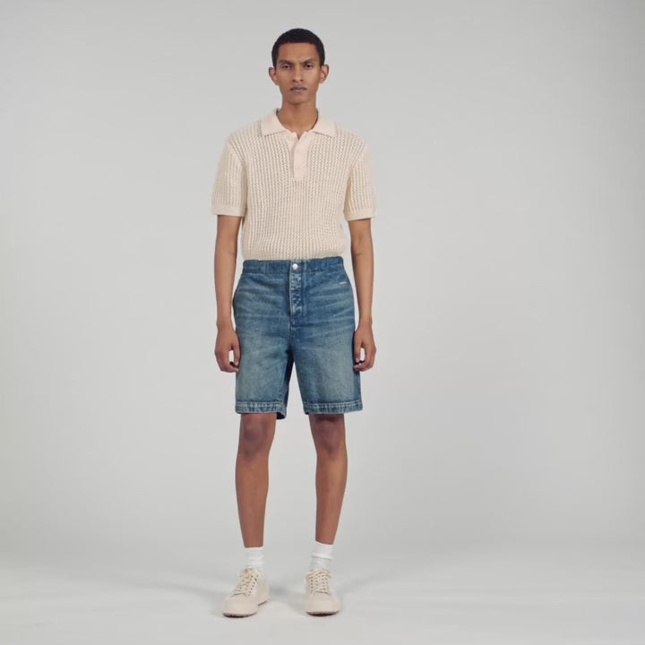 Denim Short Logo Elasticated Denim Shorts Blue Vintage - Denim