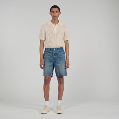 Denim Short Logo Elasticated Denim Shorts Blue Vintage - Denim