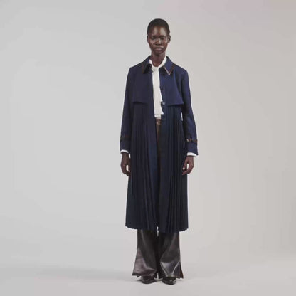 Regine Trench with pleated leather collar Navy Blue