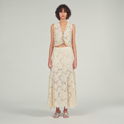 Amaya Long Guipure Skirt Ecru