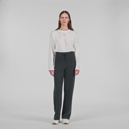 Vadim Knit Rhinestone-Covered Trousers Charcoal Grey