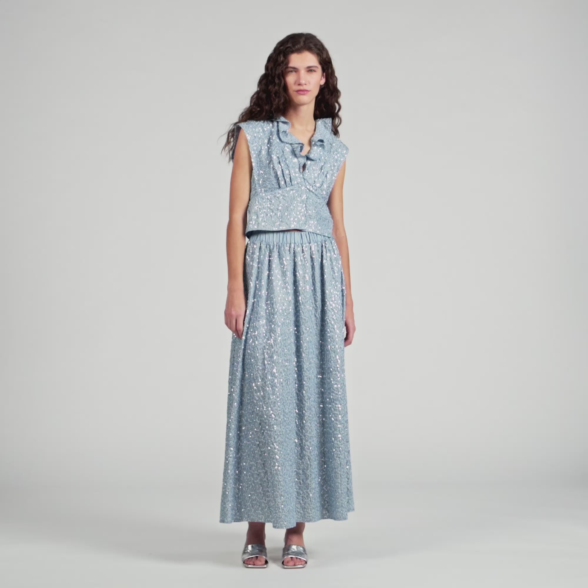 Isea Long Sequined Skirt Blue