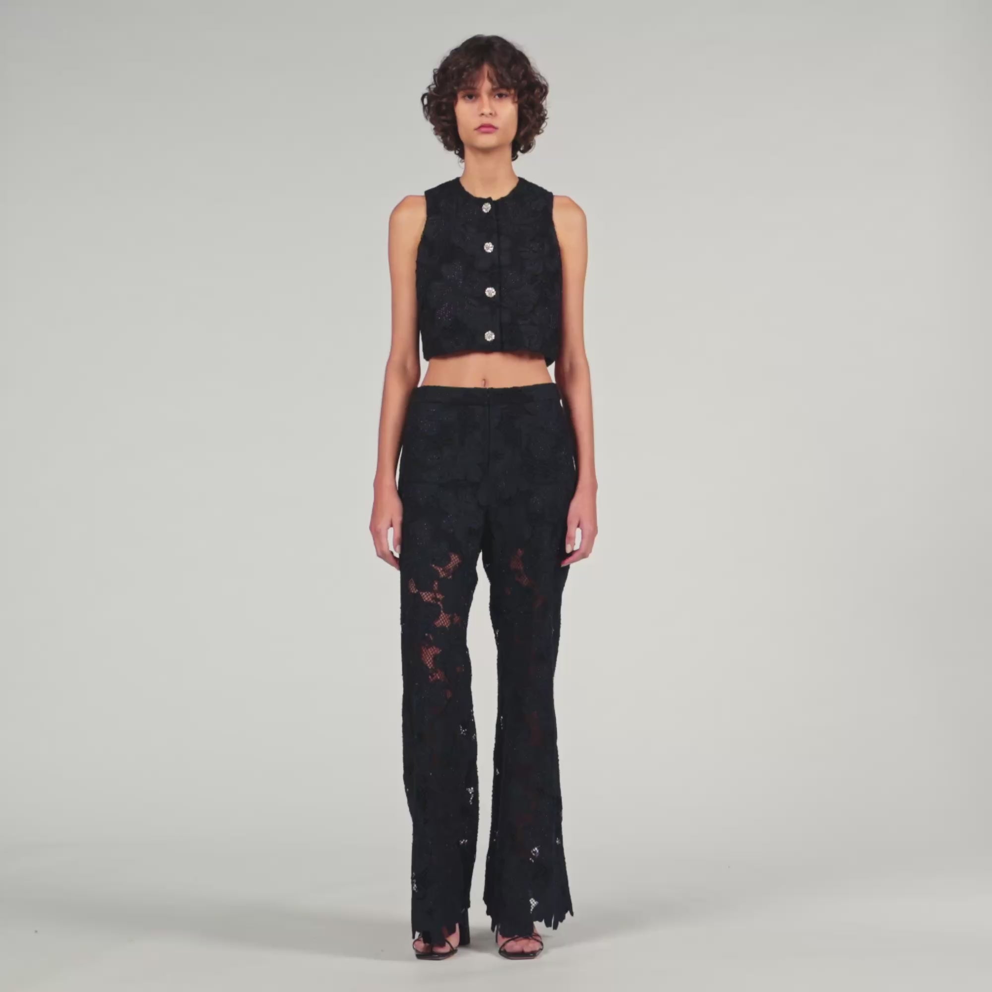 Amie Embroidered Guipure Crop Top Black
