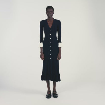 Nara Two-Tone Knit Maxi Dress Navy Blue