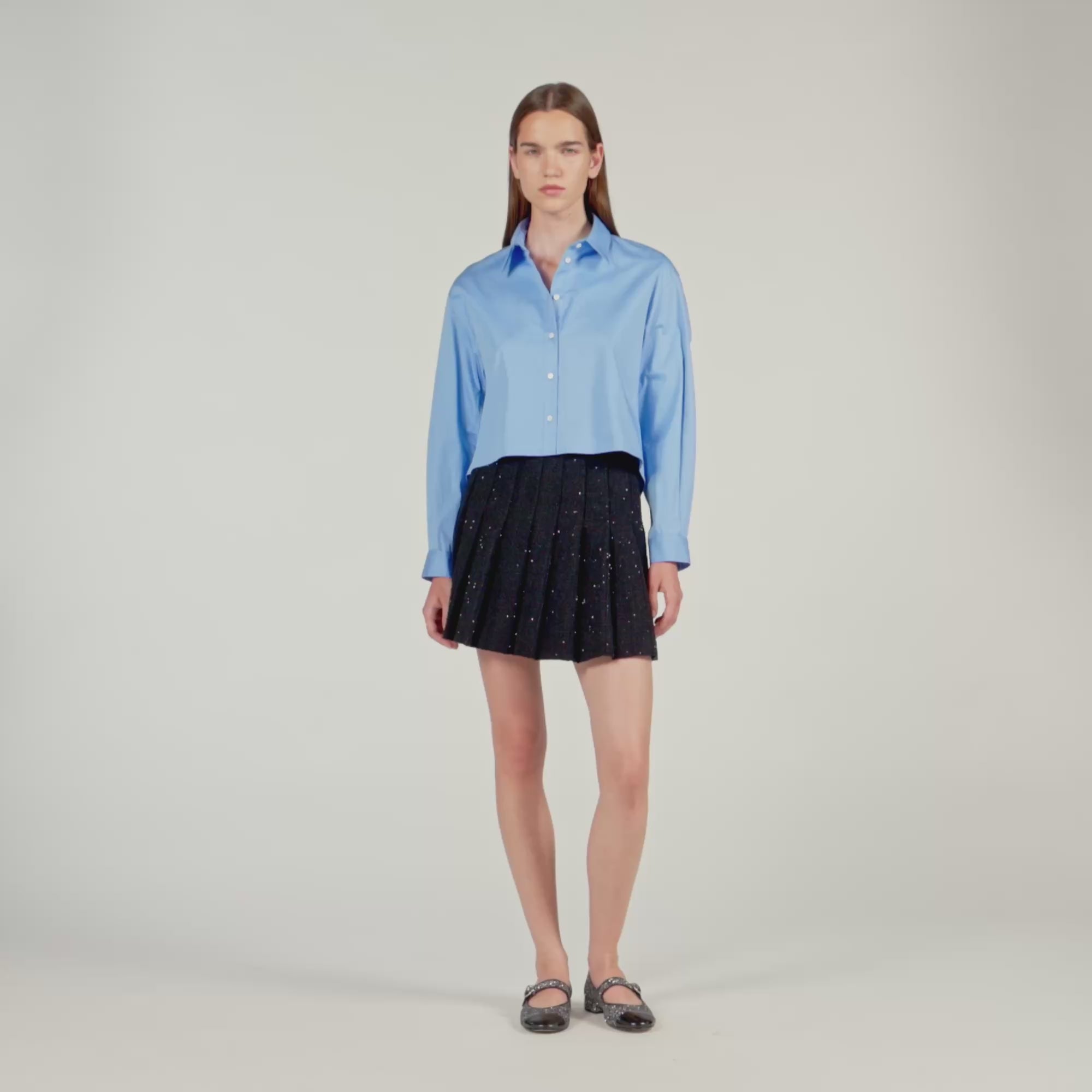 Henriette Short Tweed Pleated Skirt Black