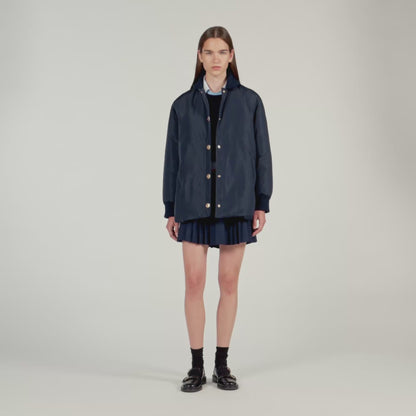 Helios Puffer Jacket With Teddy Collar Navy Blue