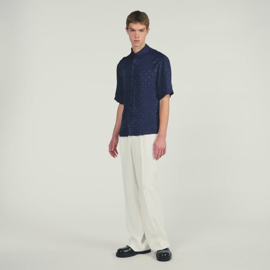 Jacquard Cross Shirt Mc Square Cross Loose-Fit Shirt Navy Blue