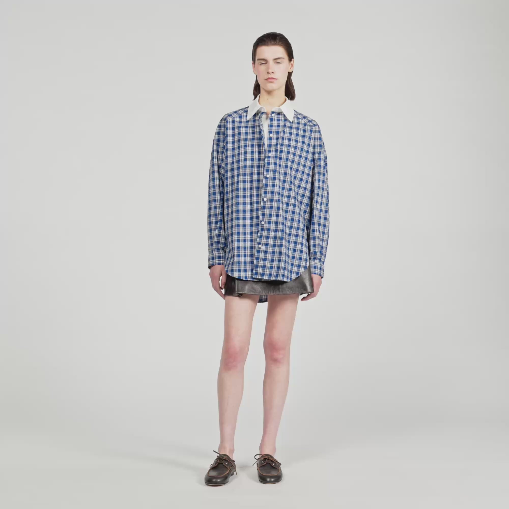Tova Rhinestone Check Shirt Blue