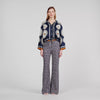 Dahlia Floral Print Silk Shirt Deep Blue / Ocher