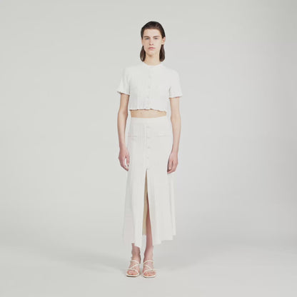 Nice Cropped Pointelle Knit Cardigan Ecru