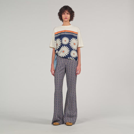 Donovan Floral-Print Floaty Trousers Deep Blue / Ocher