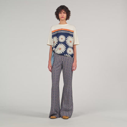 Donovan Floral-Print Floaty Trousers Deep Blue / Ocher