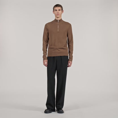 Zip Sweater Wool Jumper With Zip Collar Beige